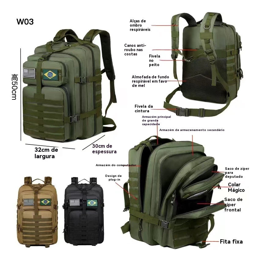 Mochila Tática 50L Alpha Gear® – Resistente à Água, Molle e Compartimento para Notebook