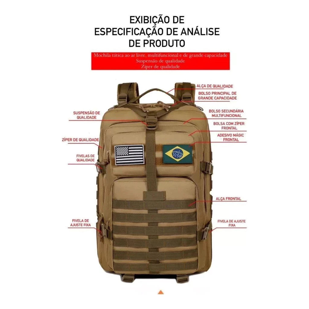 Mochila Tática 50L Alpha Gear® – Resistente à Água, Molle e Compartimento para Notebook