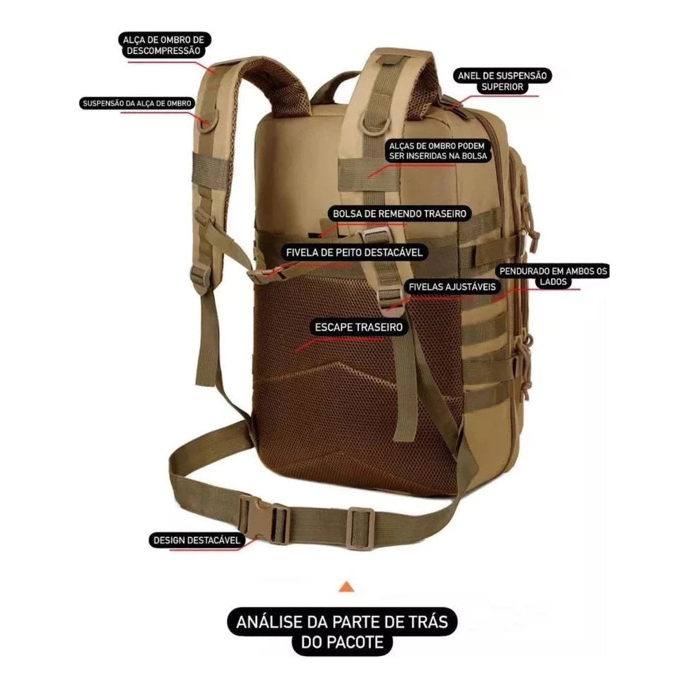 Mochila Tática 50L Alpha Gear® – Resistente à Água, Molle e Compartimento para Notebook