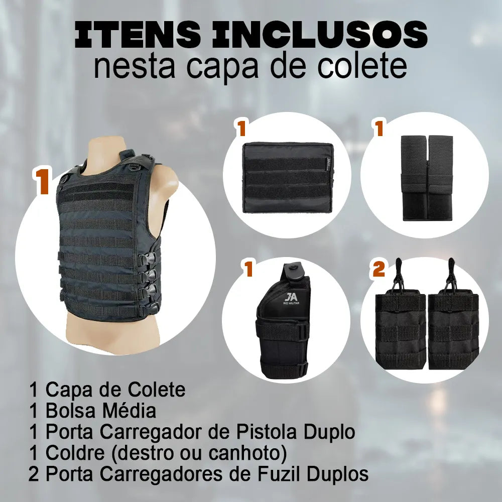 Colete Tático Modular Alpha Gear com 5 Acessórios – Completo, Ajustável e Molle