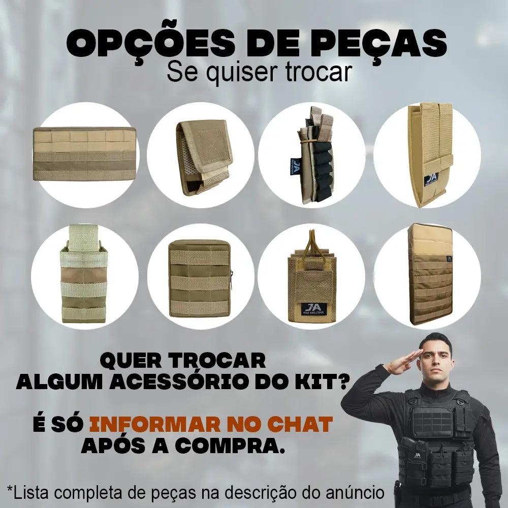 Colete Tático Modular Alpha Gear com 5 Acessórios – Completo, Ajustável e Molle