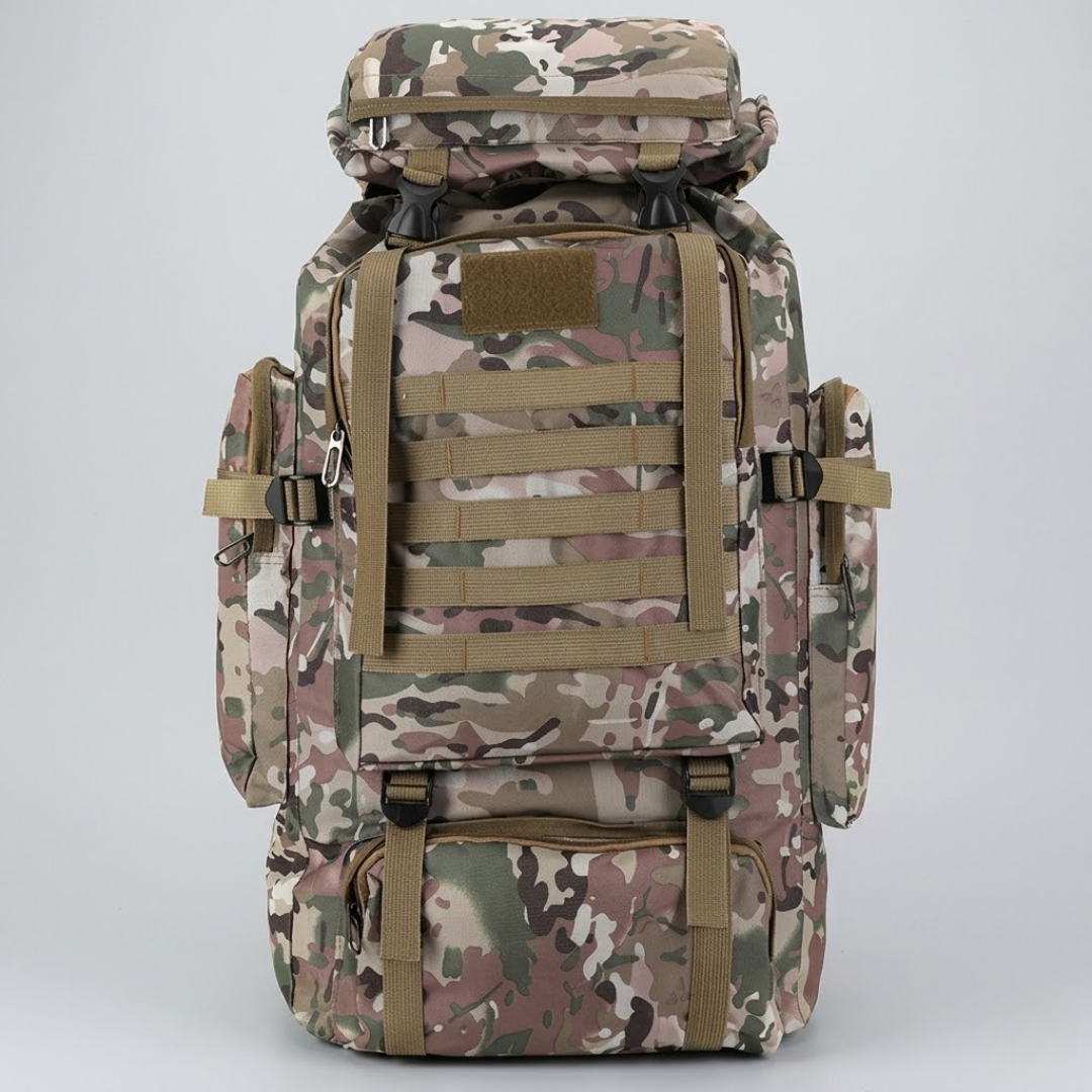 Mochila Tática 80L Alpha Gear® – Impermeável, Camuflada e Ultra Resistente 600D