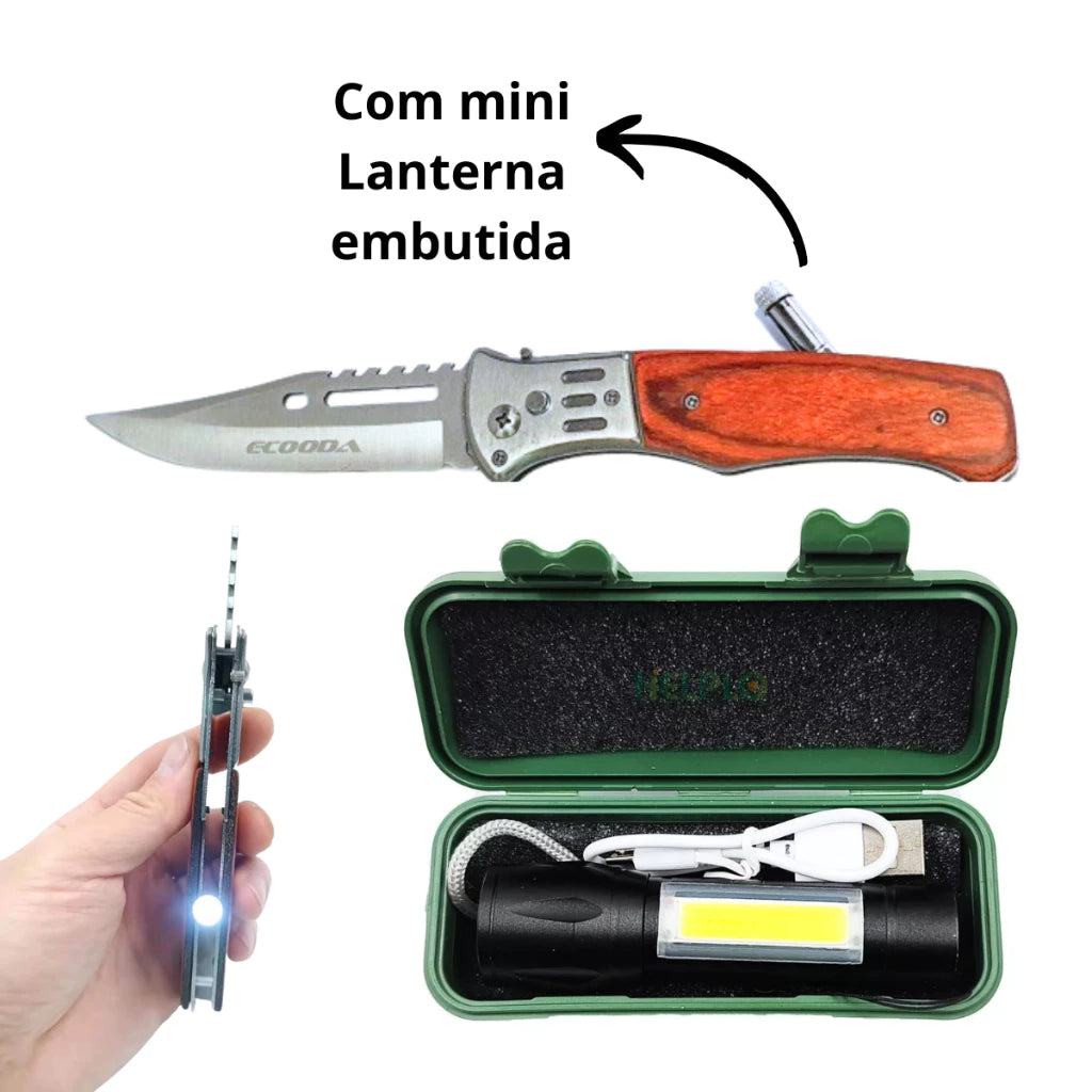 Kit Outdoor Alpha Gear® – Canivete Madeira e Mini Lanterna