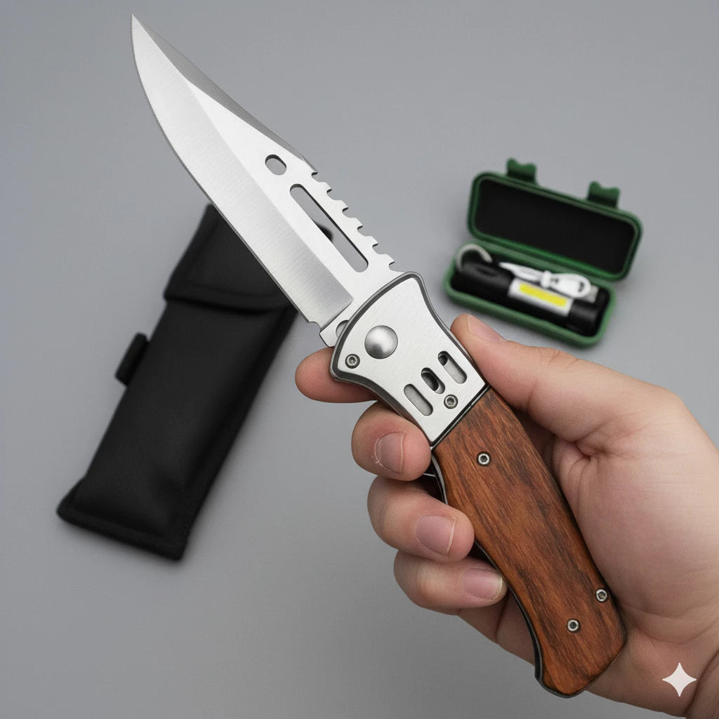 Kit Outdoor Alpha Gear® – Canivete Madeira e Mini Lanterna