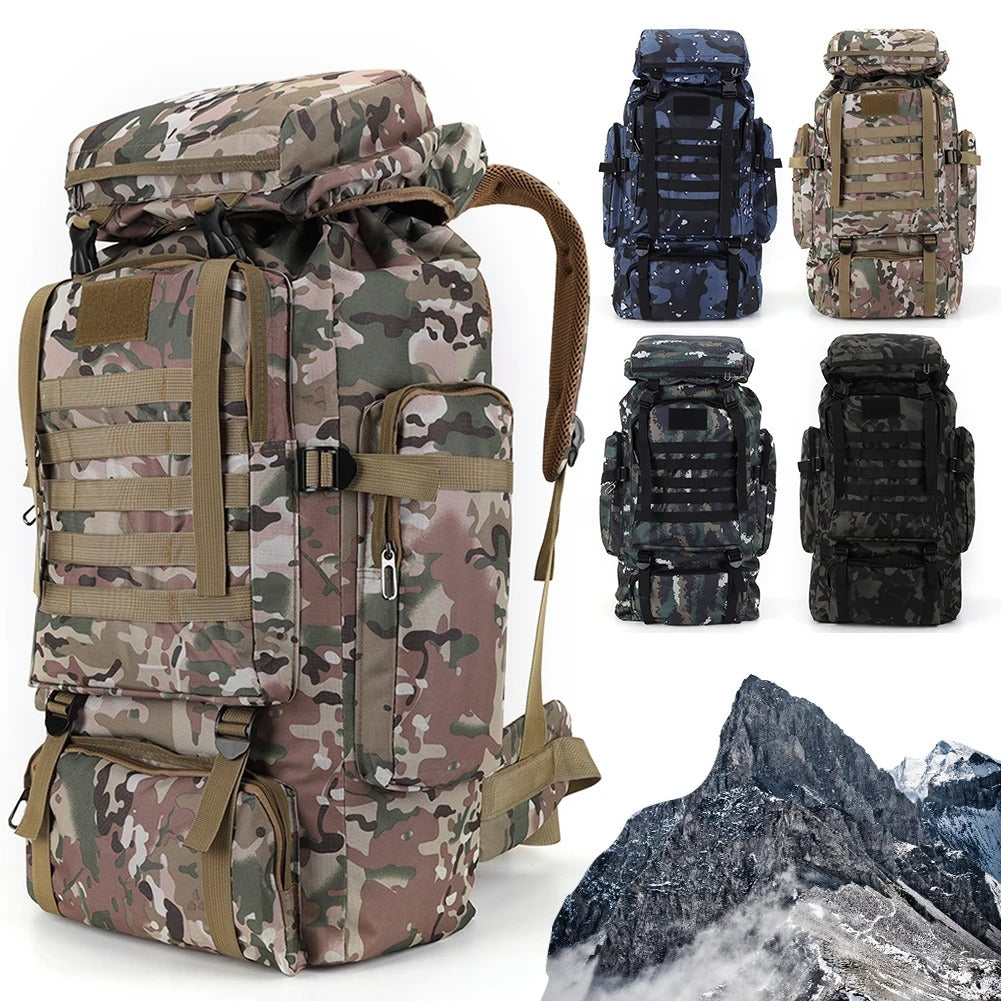 Mochila Tática 80L Alpha Gear® – Impermeável, Camuflada e Ultra Resistente 600D
