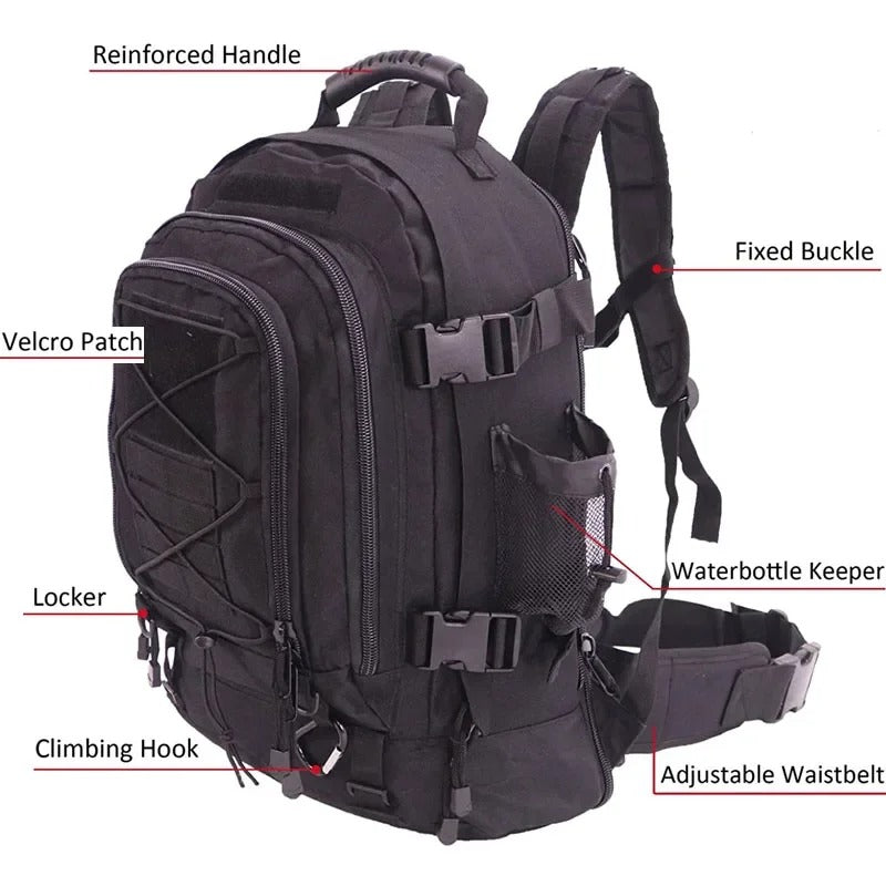 Mochila Tática 60L Alpha Gear® – Molle Impermeável para Camping, Trekking e Missões 72h