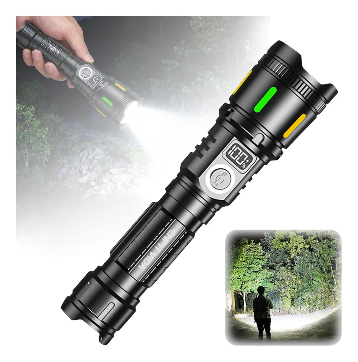 Lanterna Tática LED Zoom Alpha Gear® – 3600LM, Longo Alcance e USB com 2 Baterias