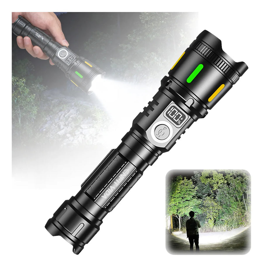 Lanterna Tática LED Zoom Alpha Gear® – 3600LM, Longo Alcance e USB com 2 Baterias