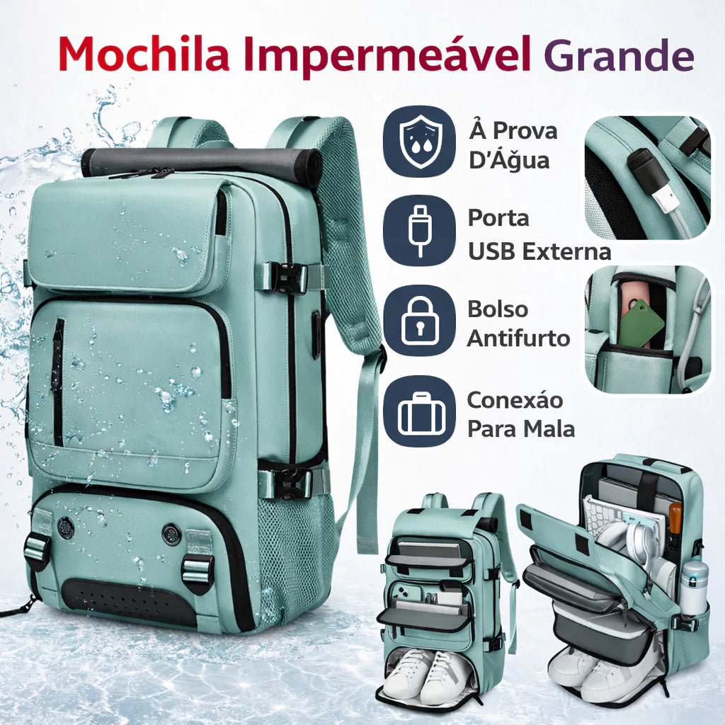 Mochila Multifuncional Impermeável Alpha Gear® – 30L com USB e Compartimento para Notebook