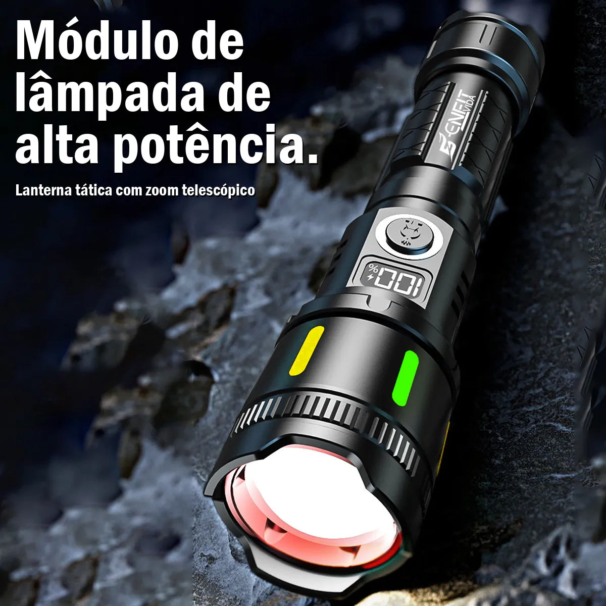 Lanterna Tática LED Zoom Alpha Gear® – 3600LM, Longo Alcance e USB com 2 Baterias