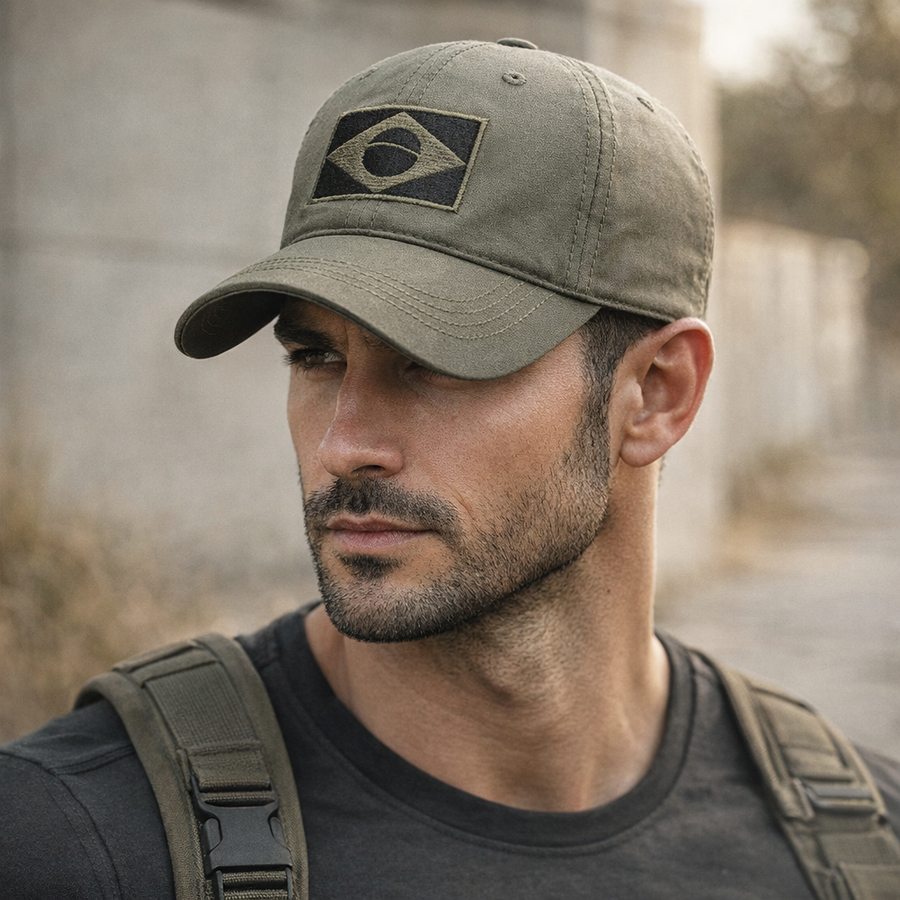 Boné Tático Bandeira do Brasil Alpha Gear – Camuflado, Ajustável e Estilo Militar