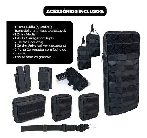 Colete Tático Modular Profissional Alpha Gear + Bandoleira – Completo e Ajustável