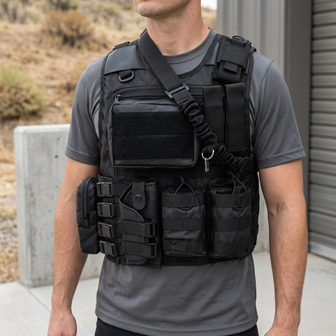 Colete Tático Modular Profissional Alpha Gear + Bandoleira – Completo e Ajustável