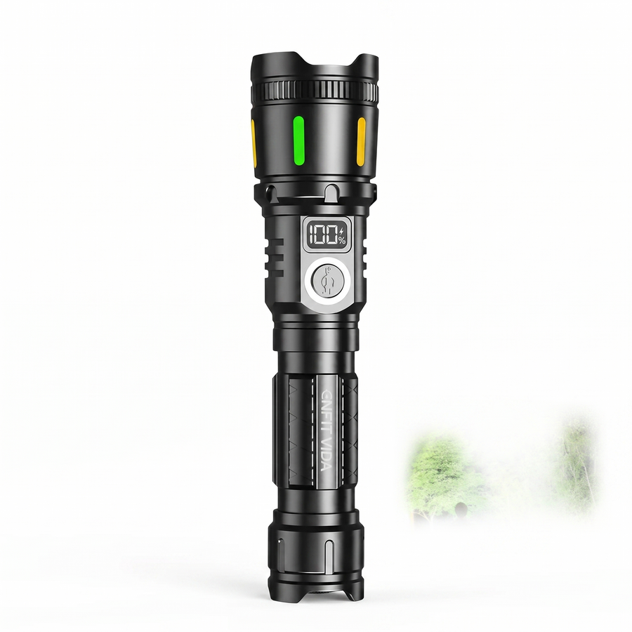 Lanterna Tática LED Zoom Alpha Gear® – 3600LM, Longo Alcance e USB com 2 Baterias