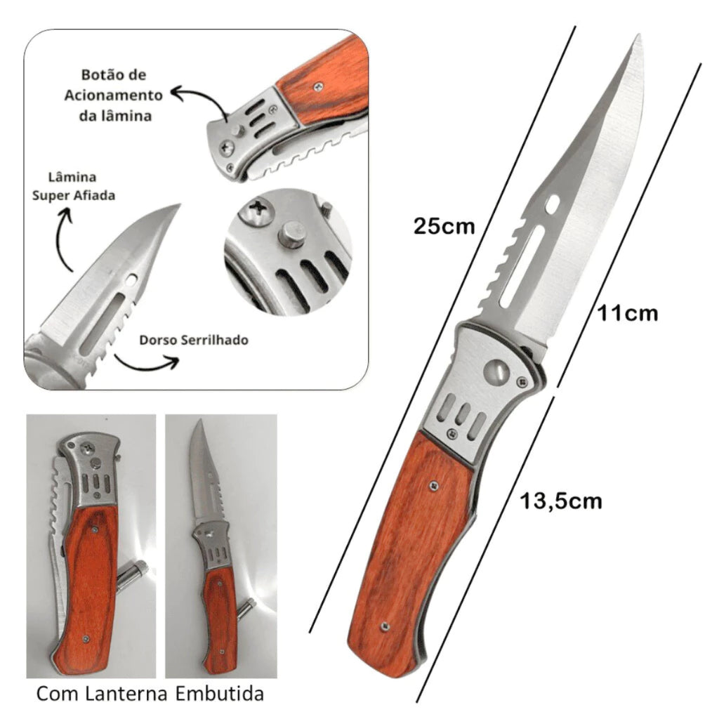 Kit Outdoor Alpha Gear® – Canivete Madeira e Mini Lanterna
