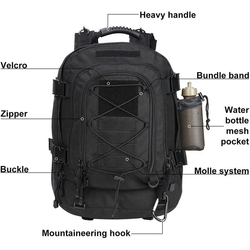 Mochila Tática 60L Alpha Gear® – Molle Impermeável para Camping, Trekking e Missões 72h