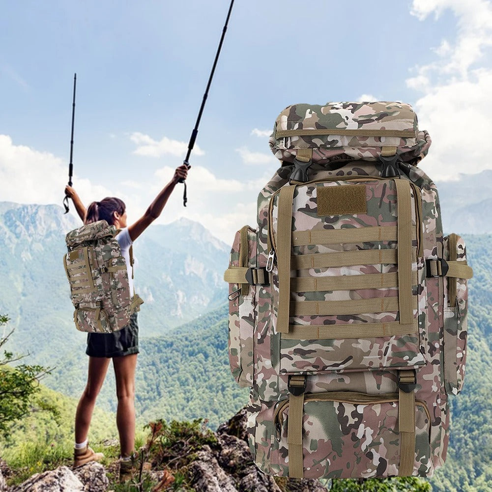 Mochila Tática 80L Alpha Gear® – Impermeável, Camuflada e Ultra Resistente 600D