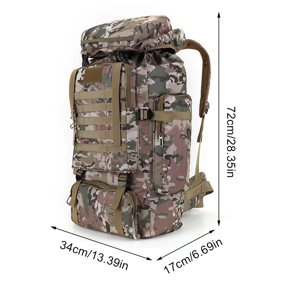 Mochila Tática 80L Alpha Gear® – Impermeável, Camuflada e Ultra Resistente 600D